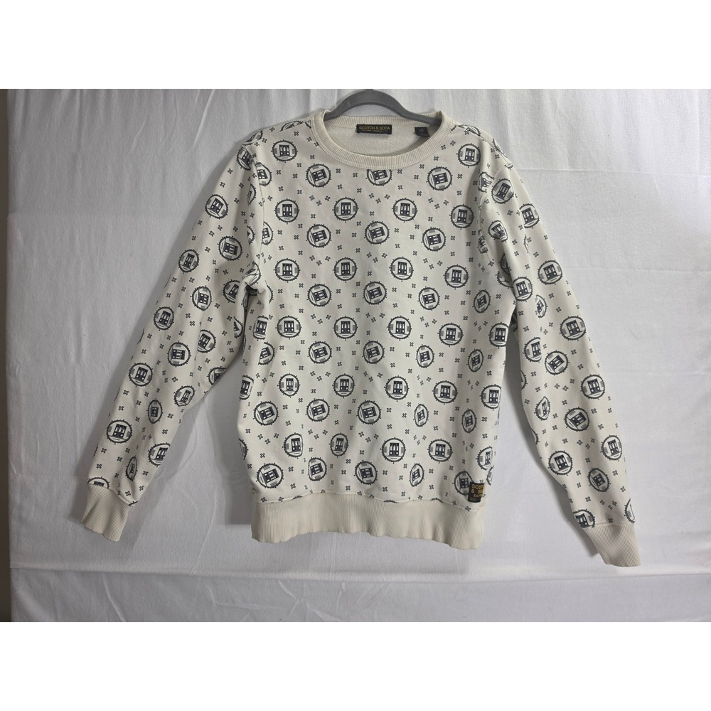 Scotch & Soda Mens Cream All Over Graphic Print Crewneck Sweatshirt Large